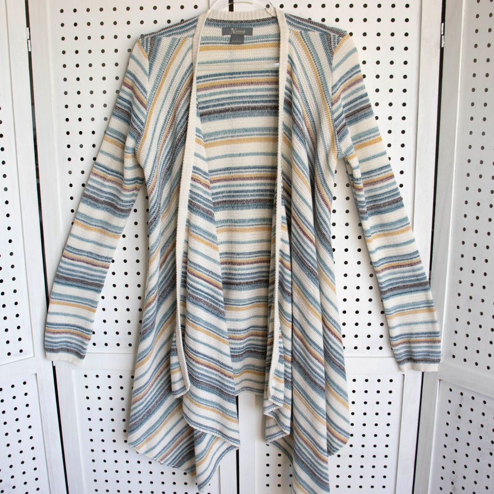 Natural Reflections Womens SIZE L Striped Open Front Cardigan Boho